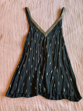Free People Black Mini Dress with Gold Sequin Details